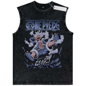 Bandai | 2026 Summer Mens Washed Tank Top One Piece Luffy Gear5 Smile Sun God High - Quality Soft Fabric for Fitness Casual