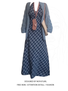 Autumn Matching a Set of Plus Size Chubby Girl Gray Cable-Knit Sweater Outwear Plaid Dress Korean Style Retro Set