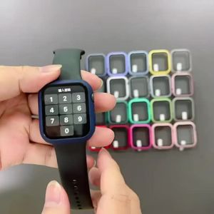 Tempered Glass+cover For Apple Watch 41mm 45mm 44mm 40mm 42mm 38mm PC bumper Screen Protector Case iWatch series 6 5 4 3 se 7 8