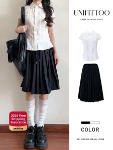 unifittoo | College Style Womens Dress Two-Piece Set Summer High Waist A-Line Skirt Short Sleeve Pure Color Casual Fashion Trend