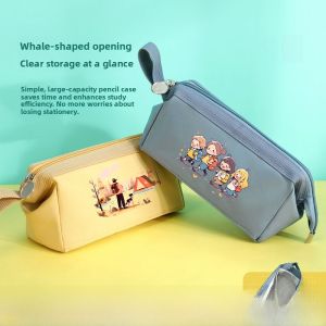 Large Capacity Makeup Bag Student Stationery Pencil Case Simple Pure Color Organizer Storage Bag Canvas Material CL274-8