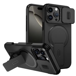 szhaiyu | For Magsafe Magnetic Phone Case for IPhone Air 17 16 15 Plus 14 13 12 11 Pro Max 17E 16E Armor Stand Slide Lens Protector Cover
