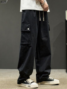 Trendy Mens Workwear Pants Straight Leg Wide Leg Cargo Pants American Retro Patchwork Loose Fit Youthful Casual Trousers