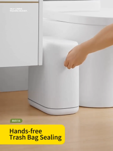 Ecoco Narrow Trash Bin with Lid Self-Sealing Trash Can for Bathroom Kitchen Free 15Pcs Trash Bags