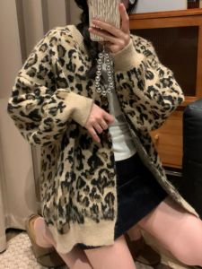 BINKAFENNY | Laziness Style Womens Loose Knitted Leopard Print Sweater Coat Soft Cozy Early Autumn New Arrival Casual Commute Fashion
