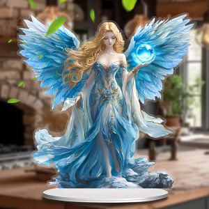 Blue Wing Ornament/guardian Angel Statue/acrylic Desktop Decoration/including Bracket Suitable for Home and Office.