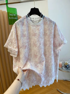 AIYITI | Elegant Lace Floral Short Sleeve T-Shirt Thin Loose Summer Top For Plus Size Women Beautiful Design Korean Style Casual Wear