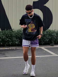 Mens American Sport Fitness Legs Basketball Double Layer Mesh Breathable Quick Drying Athletic Training Shorts for Running Loose Fit