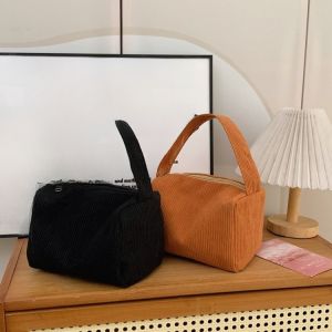 Daily Canvas Corduroy Square Bag Harajuku Style Handbag for Strolls Simple Zipper Closure Solid Color Fashionable Tote Bag