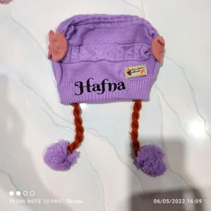 Kupluk Bayi Kepang Pita Custom Bordir Nama Suka-Suka / Polosan