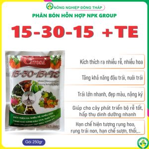 [COMBO 3 GÓI] Phân Bón Hỗn Hợp NPK GROUP 15-30-15 – Kích Thích Ra Nhiều Rễ Nhiều Hoa Tăng Khả Năng Đậu Trái Nuôi Trái Trái Lớn Nhanh Đẹp Màu Nặng Ký (Gói 250g)