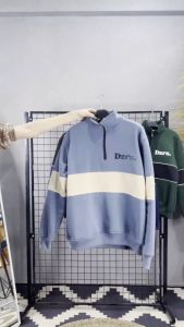 Dezirose Half Zip Sweater Rugby Pria Wanita Stripe Kombinasi Fleece Tebal Premium Distro Size M-XXL