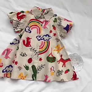 BabyKids Kids Cartoon Doodle Kids Dress Cotton A-line 2-8 Years Dress Budak Perempuan