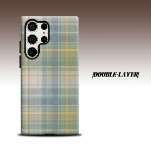 Pastel Sage Green Plaid For Samsung Galaxy S26 S25 S24 A56 A36 Dual Layer Luxury Fashion Full Lens Protective Case