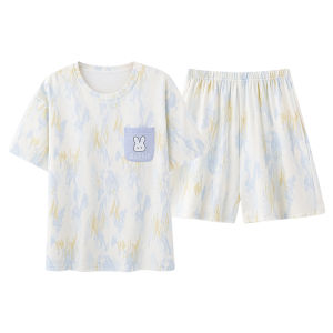 MiiOW | ชุดนอนผู้หญิงผ้าฝ้ายแท้ 100% ฤดูร้อน 2025 ชุดนอนสบาย ๆ แขนสั้น คอกลม กระโปรงสั้น สวมใส่สบาย สำหรับฤดูใบไม้ผลิและฤดูร้อน