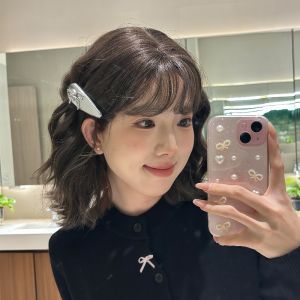 Metal Silver Butterfly Knot Hair Clip Womens Leather Side Bangs BB Clip Fashionable Hair Accessories Hair Grips