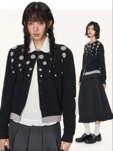 NAPSNAPS | Áo Kẹp Vintage Phong Cách Dots Hai Mảnh Giả Knit