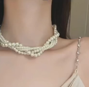 Viviann Vintage sterling silver Multi Layers Pearl Choker Necklace For Women Elegant Pendant Wedding Pearl Necklace & Pendant Multi Layer Torques Necklace Sets Wedding Bridal Jewelry Luxury Women Fashion Collar