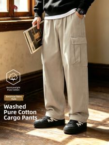 CAMEL | New Cotton Washed Retro Heavy Duty Straight Loose Mens Workwear Trousers