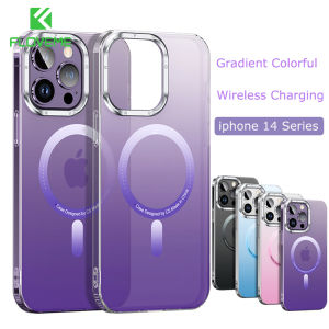 FLOVEME Gradient Colorful Magnetic Phone Case For iPhone 14 13 12 Pro Max 14 Plus Acrylic Matte Clear Wireless Charging Back Cover For iphone 14 13 12