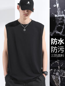 เสื้อกั๊กกีฬาฤดูร้อนแบบบางกันน้ำกันฝุ่นสำหรับผู้ชาย แขนกุด ทรงหลวม คอกลม แฟชั่น เสื้อยืด วิ่ง ลำลอง ขนาดใหญ่