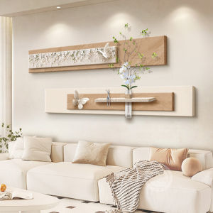 RUIBAHAO | Sophisticated Cream Wood Texture 3D Plant Floating Relief Wall Art