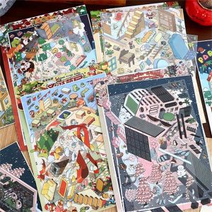 Plus Size Kawaii 3D Cartoon Christmas House Miniature Scene Stickers DIY Fun Scrapbook Stickers Childrens Gifts