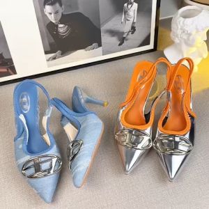 C006 Sepatu Mules Wanita Elegan Hak Tinggi Ujung Bulat dengan Aksen Resin - Bisa COD