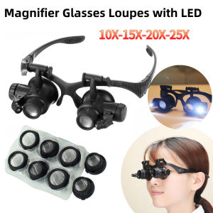 Alloet | 10X/15X/20X/25X LED Magnifier Glasses Magnifying Headband Eyewear for Reading Jewelers Watchmaker Repair Tools Magnifying Glass