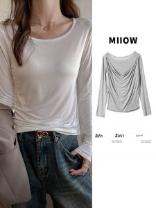 Miiow | MiiOW Long Sleeve T-Shirt Womens Asymmetric Splice Mesh Base Shirt Cat Lady Style Spring Autumn Unique Personality Splice T-Shirt