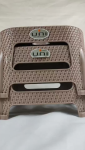 OmniMerchDepot Plastic Rattan Style Bangkito Chair Laundry Stool Portable Mocha Bangko Upuan Seating Furniture Outdoor Rattan Look Plastic Bangkito Chair Portable Mocha Laundry Stool MultiPurpose Bangko Upuan Strong & Lightweight Seating Furniture