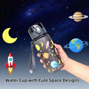3D Printed 400ml/560ml Cartoon Space/Car/fish/ Pattern Plastic Cup Water Bottle Portable Cute Straw Cup Leak-proof Drinking