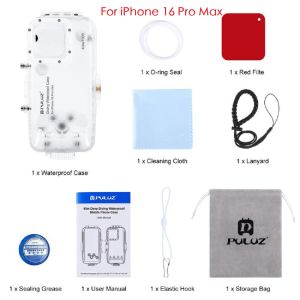 PULUZ 40m/130ft Waterproof Diving Case For iPhone 16 Pro / iPhone 16 Pro Max Underwater Housing Cover