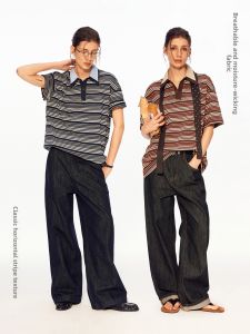 MADWITCH | Retro Stripe Contrast Color Polo Shirt Loose Short Sleeve