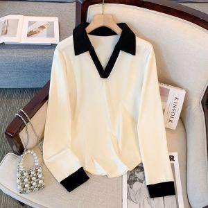 Áo Thun Tay Dài Cổ Polo Phong Cách Hàn Quốc Mùa Thu Thường Ngày Rộng Rãi Thoải Mái in Họa Tiết Thời Trang Nữ