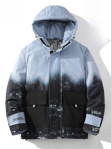 ROMON | Lormen Mens Thickened Down Jacket Casual Gradient Color Warmth Duck Feather Cotton Coat Outerwear Fashionable Urban Style