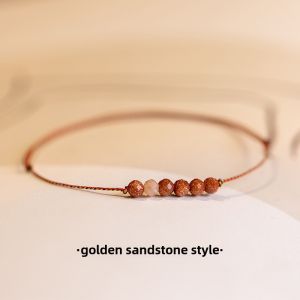 Womens Crystal Bracelet Sunstone Gold Sandstone Ultra-Thin Multi-Color Lucky Beads Mini Simple Elegance Hand Rope Jewelry