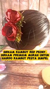 Sirkam Rambut Wanita Korea -Sirkam Bunga Red Peony -Hiasan Rambut Sanggul- Jepit Rambut Sanggul