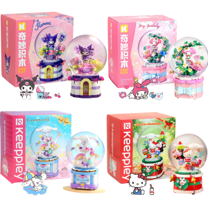 Keeppley | Keeppley Building Block Sanrio My Melody Kuromi Cinnamoroll Hello Kitty Action Figure Crystal Ball Music Box Toy Christma Gift