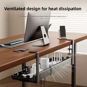 No-Drill Table Cable Organizer Carbon Steel Multi-Outlet Strip Holder Desktop Cable Management Box Slot Storage Rack