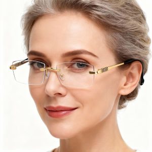 New Photochromic Color Changing Reading Glasses Fashionable Business Cut Edge Frameless Reading Glasses XJC3006