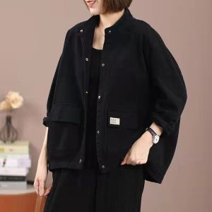 Slimming Large Size Long Sleeve Baseball Style Open Cardigan Jacket Pure Color Autumn Fashion Womens Premium Short Outerwear