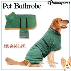 AIMAYAPET Pet Bathrobe Fast Drying Towel Microfiber Absorbent Soft Bath Robe Adjustable Towel Grooming Coat for Dog