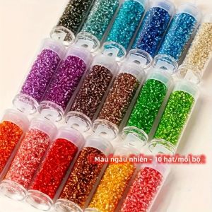 Bộ Hạt Cườm Thủy Tinh Phong Cách Boho 2MM - 10 Màu Bạc Viền Bạc Đa Sắc Phụ Kiện Thêu May Đồng Phục Thủ Công