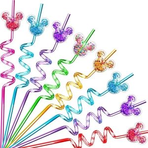 8pcs 26cm Love Heart/Mouse/fishtail/unicorn Straw Plastic Helical Drinking Tube Reusable Eco Straws Birthday Wedding Party Decor