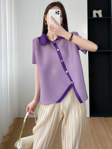 Womens Folded Polo Collar Open Cardigan Summer Slimming Versatile Irregular Regular Sleeve Polyester Fiber Commute Style