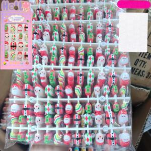 24Pcs Kawaii Santa Claus Children Press On Nails Xmas Tree Snowflakes Short Round Fake Nails for Christmas Kid False Fingernails