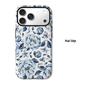 Ốp Điện Thoại Hai Lớp Blue Peony Cho iPhone 18/17/16/15/14/13/12/11 Air Pro Max Plus - Vỏ Mềm Chống Sốc Chống Trầy Xước Chống Bụi Chống Trượt