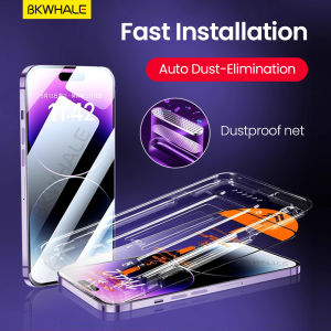 BKWHALE Easy Install Tempered Glass Full Screen Protector For iPhone 17 Pro Max 17Air 15 Pro Max 14 13 12 11 16 Pro Max 16 Plus 16e X Xs Max XR Privacy / PurpleRay / HD Protective Film