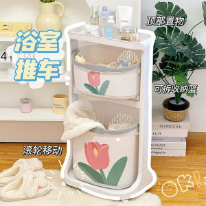 Bathroom Laundry Basket Cart Storage Rack Toilet Dirty Clothes Caddy Organizer Plastic No Drilling Required for Bathroom Use